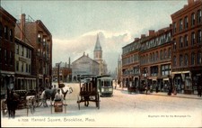 Brookline MA Harvard Square Street Scene c1905 Vintage Postcard bhn picture