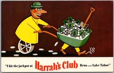 c1960s HARRAH'S CLUB CASINO Reno & Lake Tahoe Comic Postcard -Cash Wheelbarrow picture