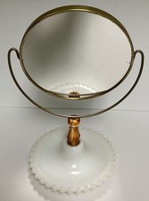 VINTAGE MILKGLASS HOBNAIL VANITY MIRROR DOUBLE SIDE FREE STANDING MAKEUP SWIVEL picture