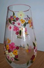 Floral Vase Hand Painted Hammered Glass 3  Dimensional Flowers picture