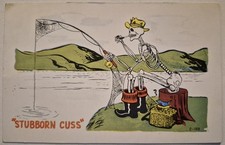 Vintage Postcard Comic Fishing Humor Stubborn Skeleton  AA143 picture