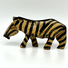 Hand Carved Zebra Figurine Wood Striped Brown Black Zoo Safari Animal 2 1/4 inch picture