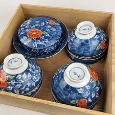 Vintage Nabeshima Imari Ware Somenishiki Peony Blue & White Porcelain Set of 12 picture
