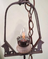 Antique 1920s Viridian Wolf Hanging Lamp Frame Gothic For Restoration picture