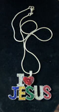 I Heart Love Jesus Pendant 925 Necklace Sparkle enamel Finish Red Heart Vintage picture