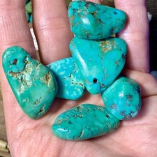 1940s 6 VERY Big Blue Green Large Turquoise Tab Pendants Ear Bob Pueblo Navajo picture