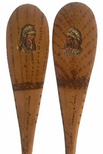 Pair Old Souvenir Miniature Canoe Boat Paddles Native American Adirondack Lake picture