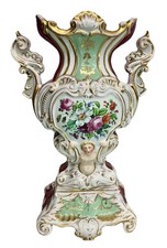 Excellent Lg. Antique Rococo Style Figural Vase Hand Painted Porcelain L&H picture