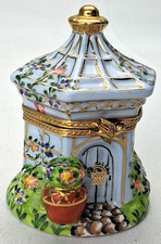 Atelier de Limoges Hand Painted Porcelain Gazebo Trinket Box w/ Potted Plant picture