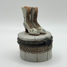 Vintage Victorian Boots Trinket Box Hinged Jewelry Case Resin Lace Up Shoes picture