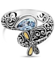 DEVATA Sterling Silver 925 and 18K Gold with Blue Topaz Birthstone DEVATA Size 8 picture
