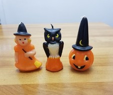 3 Gurley HALLOWEEN CANDLES *GIRL WITCH OWL JACKOLANTERN*  picture