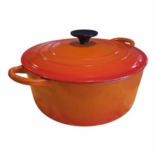 Vintage Le Creuset “E” Enameled Cast Iron Dutch Oven Round Orange Ombré 4.5qt  picture