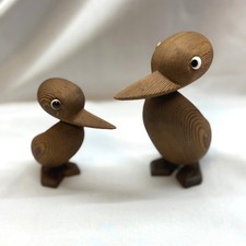Vintage Wooden Duck Figurine Set OS Brown Excellent MCM Swivel Head Decor picture