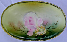 Vintage Hand Painted Germany Porcelain Trinket Dish Pink Flower Gold Trim picture