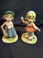 Adorable Vintage Girl Figurines – Set of 2 – Roller Skater & Tennis Player picture