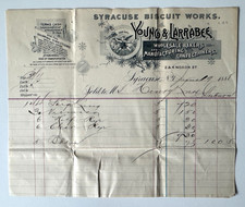 Vtg 1888 New York Billhead Syracuse Biscuit Works Young & Larrabee Confectioners picture