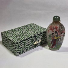 Vintage Chinese Inside Painted Glass Snuff Bottle Court Ladies With Original Box picture