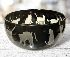 2006 Steven Correia Art Glass Bowl Black Amethyst Etched Cut Cats Signed Correia picture