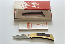 Gerber 6101 Sportsman I Folding Knife 440C Brass Wood USA 1980 Vintage picture