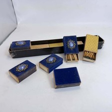 Vintage Velvet Matchbox Set 6pc Blue Cabochon Made in Sweden Mid Century Modern picture