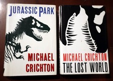 JURASSIC PARK 1993 (9th) + THE LOST WORLD 1995 (1st) by Michael Crichton HC/DJ picture