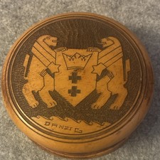 Vintage Danzig Gdansk Poland Turned Wood Trinket Box Coat of Arms Lions picture