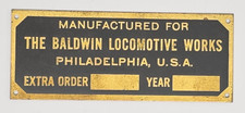 Baldwin Locomotive Works Brass Extra Order ID Plate Railroad 3.75 x 1.75 picture