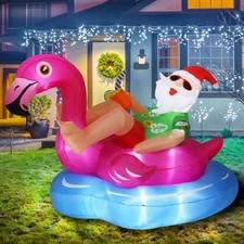 Hawaiian Santa on Flamingo Inflatable 8 FT Christmas Yard Decor Outdoor picture