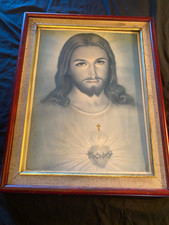 Vintage Framed Sacred Heart of Jesus Lithograph Print 15x 20 Religious Wall Art picture