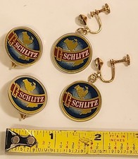 2 Pair Schlitz Beer Globe Earrings Screw Back & Clamp Nice Look picture