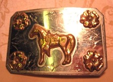Authentic Vintage RICARDO Standing Horse with Saddle Nickel Silver Belt Buckle  picture