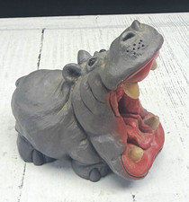 Gray Hippopotamus Figurine Open Mouth Yawning Hippo Marked 1992 picture