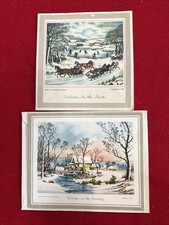 2 Vtg Currier & Ives Christmas Cards 1 Unused  picture