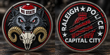 NC State Wolf Ram Skull Raleigh Police Challenge Coin, North Carolina Horror picture