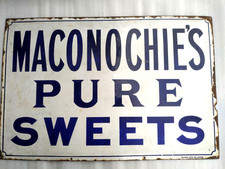 VINTAGE PORCELAIN ENAMEL SIGN MACONOCHIES PURE SWEET FALKIRK IRON CO LONDON 1920 picture