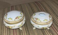 Antique Nippon Japan Hand Painted Footed Porcelain Hair Receiver&Powder Box Set picture