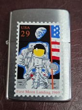 Vintage 90's Zippo Lighter Apollo 11 Moon Landing 1969 Postage Stamp picture