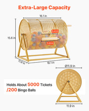 Large Raffle Ticket Spinner Drum Holds 5000 Tickets 200 Balls Gold Cage picture