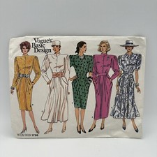 Vintage VOGUE 1796 Sewing Pattern Belted Dress Pockets 14 Button Front Uncut picture