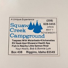 Squaw Creek Campground Bob & Bonnie Lym Riggins 1979 Idaho Ad TAK2-S61 picture