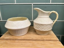 Belleek Ireland Cleary Pattern Embossed Lattice Creamer & Open Sugar Bowl picture