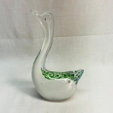 VINTAGE  Teal White Handblown Crafted  Murano Style Swan  2