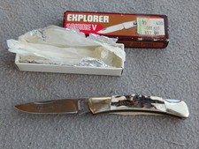 Vintage Gutmann Cutlery Explorer Squire V Stag Handle Pocket Knife 11-385 Estate picture