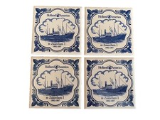 Vintage Holland America Cruise Line Blue Delft Zaandam I Coasters Corked Back 4 picture