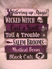STIRRING UP MAGIC Salem Broom CAST A SPELL Wall DOOR SIGN purple wicca halloween picture
