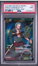 2013 MIRACLE BATTLE CARDDASS ONE PIECE PROMOS #02 ZORO'S THREE SWORD STYLE PSA 9 picture