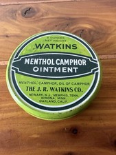 Watkins Menthol Camphor Ointment 5 oz Vintage Green Tin Medicine & First Aid picture