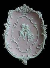 Vtg Arnart Jasperware Cherubs Wall Plaque 3D Pink Bisque Neoclassical picture