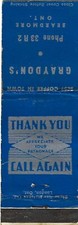 Vintage Matchbook Cover Graydon's Best Coffee Phone 33 R 2 Beardmore Ont.. picture